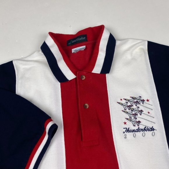 Vintage Y2K Thunderbirds Polo Shirt Men's Large Cotton Planes fighter Jets - Picture 3 of 11